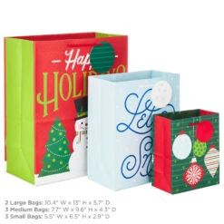 Hallmark Let It Snow 8-Pack Holiday Gift Bags, Assorted Sizes And Designs -Hallmark 8 Pack Assorted Holiday Gift Bags XGB1403 03