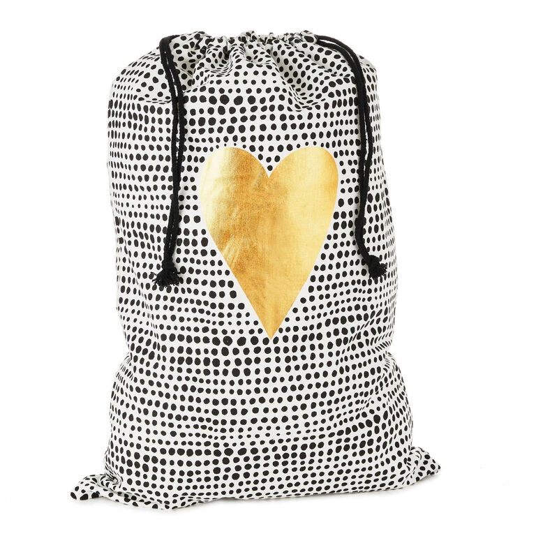 Hallmark 28" Black Dots With Heart Fabric Gift Bag With Tag 3 Hallmark 28" Black Dots With Heart Fabric Gift Bag With Tag