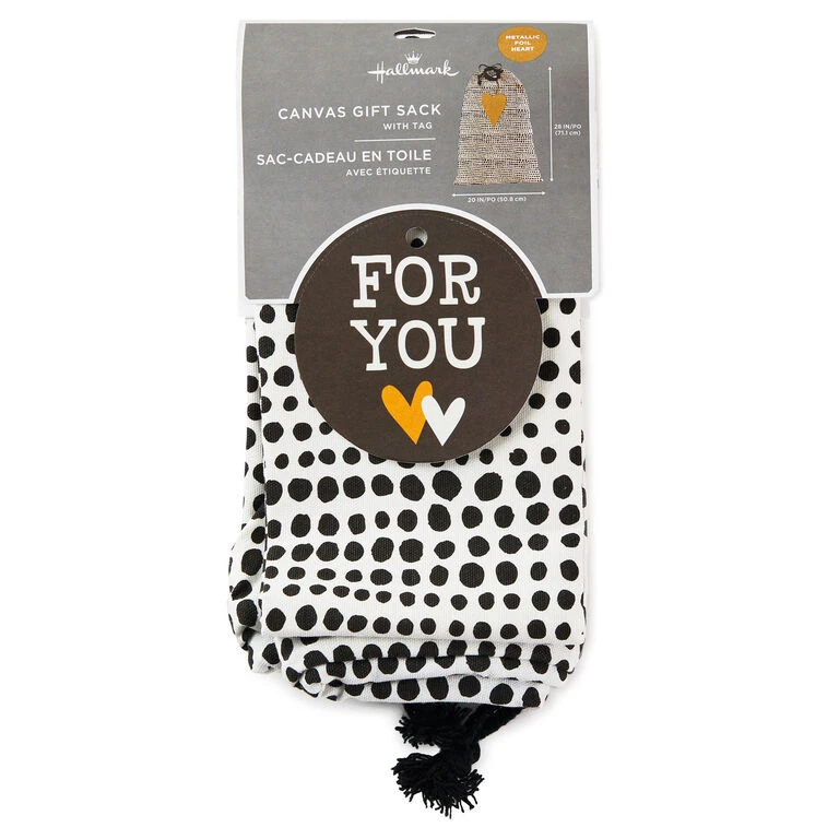 Hallmark 28" Black Dots With Heart Fabric Gift Bag With Tag 5 Hallmark 28" Black Dots With Heart Fabric Gift Bag With Tag - Image 3
