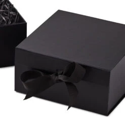 Hallmark 8" Square Black Gift Boxes With Paper Shred, 2-Pack -Hallmark Black Large Gift Boxes With Paper Shred 5EBC1856 05