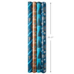 Hallmark Elegant Blues 4-Pack Blue And Gold Reversible Wrapping Paper, 150 Sq. Ft. -Hallmark Blue and Gold Holiday Reversible Wrapping Paper 5JXW1739 07