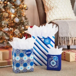 Hallmark Blue And Silver 8-Pack Holiday Gift Bags, Assorted Sizes And Designs -Hallmark Blue and Silver Holiday Gift Bags Bulk Pack XGB4895 02