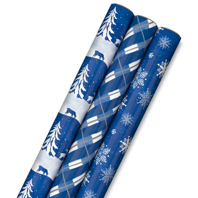 Hallmark Blue And White 3-Pack Holiday Wrapping Paper Assortment, 120 Sq. Ft. 3 Hallmark Blue And White 3-Pack Holiday Wrapping Paper Assortment, 120 Sq. Ft.