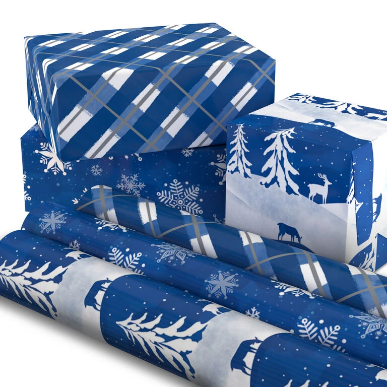 Hallmark Blue And White 3-Pack Holiday Wrapping Paper Assortment, 120 Sq. Ft. 4 Hallmark Blue And White 3-Pack Holiday Wrapping Paper Assortment, 120 Sq. Ft. - Image 2