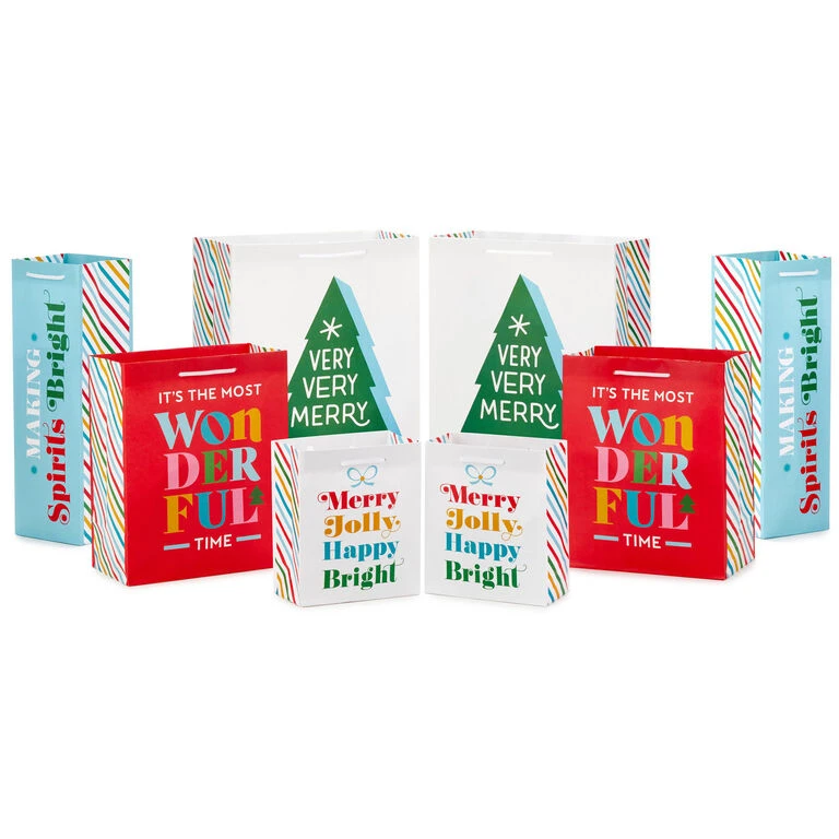 Hallmark Bright Wishes 8-Pack Christmas Gift Bags, Assorted Sizes And Designs 3 Hallmark Bright Wishes 8-Pack Christmas Gift Bags, Assorted Sizes And Designs