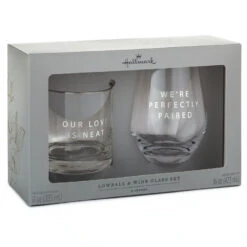 Hallmark Lowball And Stemless Wine Glass, Set Of 2 -Hallmark Couples Lowball and Stemless Wine Glass 1ERL1189 02