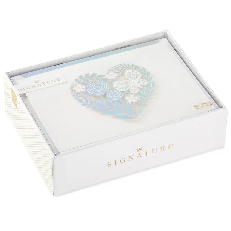 Hallmark Floral Laser Foil Heart Blank Note Cards, Box Of 8 3 Hallmark Floral Laser Foil Heart Blank Note Cards, Box Of 8