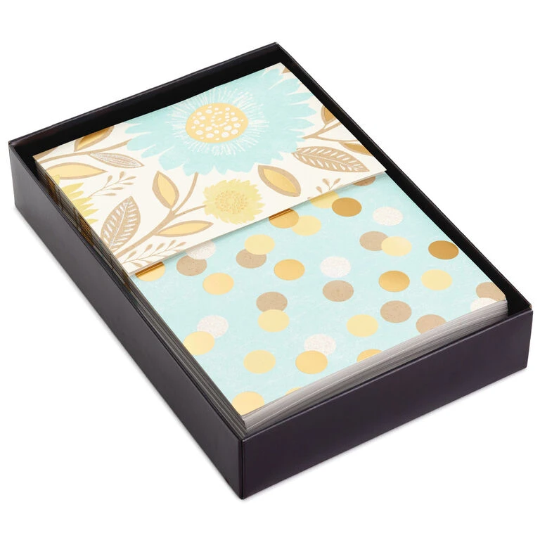 Hallmark Flowers And Dots Assorted Blank Note Cards, Box Of 50 3 Hallmark Flowers And Dots Assorted Blank Note Cards, Box Of 50
