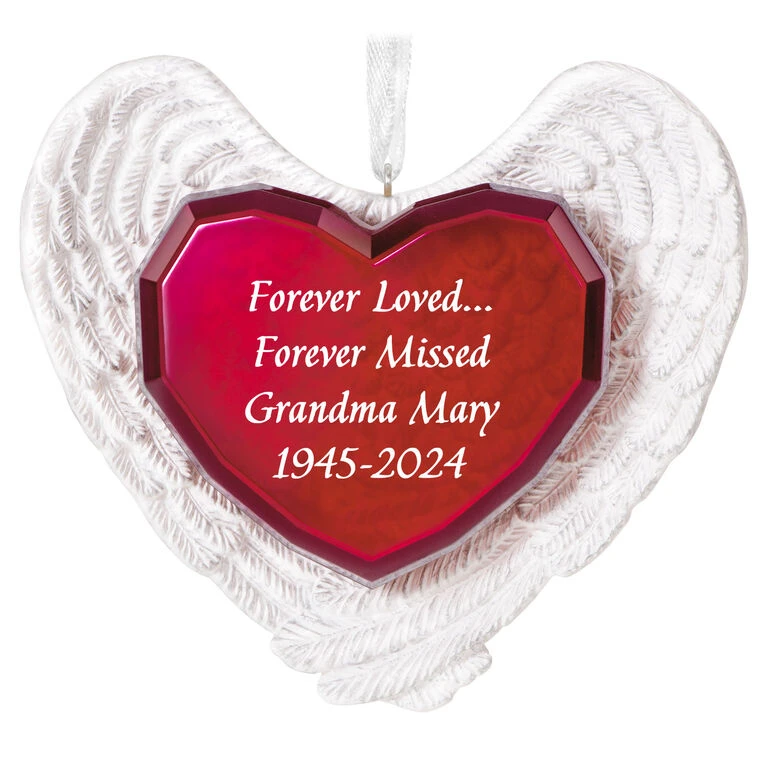 Hallmark Forever Loved Memorial Heart And Angel Wings Text Personalized Ornament 3 Hallmark Forever Loved Memorial Heart And Angel Wings Text Personalized Ornament
