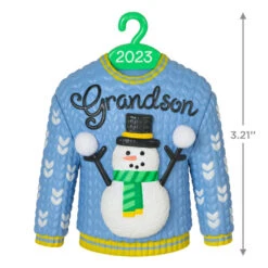 Hallmark Grandson Christmas Sweater 2023 Ornament 10 Hallmark Grandson Christmas Sweater 2023 Ornament -Hallmark Grandson Snowman Sweater 2023 Keepsake Ornament 1399QGO2557 03