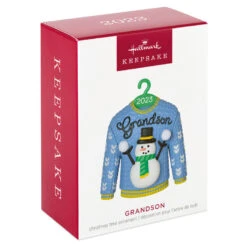 Hallmark Grandson Christmas Sweater 2023 Ornament 11 Hallmark Grandson Christmas Sweater 2023 Ornament -Hallmark Grandson Snowman Sweater 2023 Keepsake Ornament 1399QGO2557 04