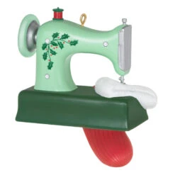 Hallmark Sew Very Merry! Ornament -Hallmark Green Sewing Machine and Stocking Keepsake Ornament 1799QGO2927 06