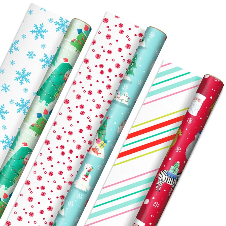 Hallmark Winter Friends 3-Pack Reversible Kids Christmas Wrapping Paper Assortment, 120 Sq. Ft. 3 Hallmark Winter Friends 3-Pack Reversible Kids Christmas Wrapping Paper Assortment, 120 Sq. Ft.