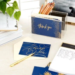 Hallmark Bulk Navy And Gold Assorted Blank Thank-You Notes, Box Of 120 -Hallmark Navy and Gold Assorted Blank ThankYou Notes Bulk Pack 5STZ1064 07