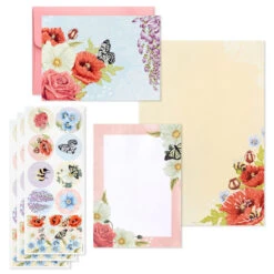 Hallmark Pink Floral Stationery Set And Desk Organizer Box -Hallmark Pink Floral Stationery Set and Note Cards in Box 5STZ1186 03
