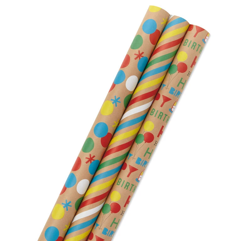 Hallmark Primary Birthday 3-Pack Kraft Wrapping Paper, 105 Sq. Ft. Total 3 Hallmark Primary Birthday 3-Pack Kraft Wrapping Paper, 105 Sq. Ft. Total