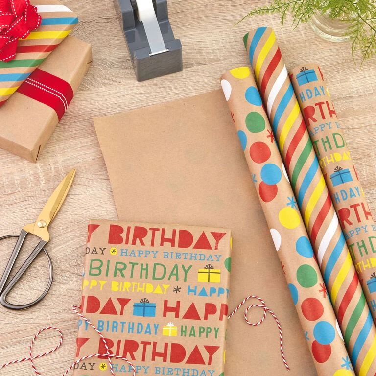 Hallmark Primary Birthday 3-Pack Kraft Wrapping Paper, 105 Sq. Ft. Total 4 Hallmark Primary Birthday 3-Pack Kraft Wrapping Paper, 105 Sq. Ft. Total - Image 2