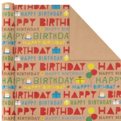 Hallmark Primary Birthday 3-Pack Kraft Wrapping Paper, 105 Sq. Ft. Total 13 Hallmark Primary Birthday 3-Pack Kraft Wrapping Paper, 105 Sq. Ft. Total -Hallmark Primary Birthday 3Pack Kraft Wrapping Paper 5EWR6409 06