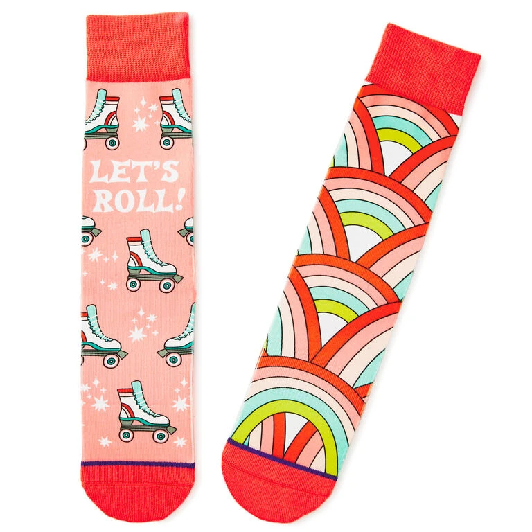 Hallmark Let's Roll Roller Skates Funny Crew Socks 3 Hallmark Let's Roll Roller Skates Funny Crew Socks