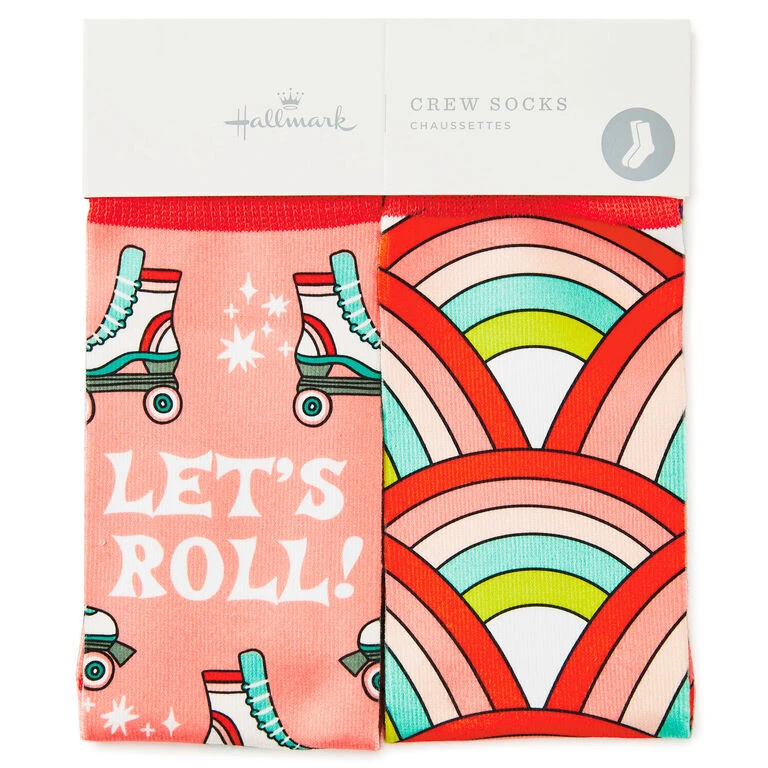 Hallmark Let's Roll Roller Skates Funny Crew Socks 4 Hallmark Let's Roll Roller Skates Funny Crew Socks - Image 2
