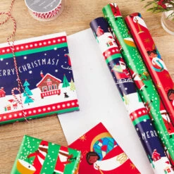Hallmark Santa Fun 3-Pack Christmas Wrapping Paper Assortment, 120 Sq. Ft. -Hallmark Santa Fun Hallmark Mahogany Christmas Wrapping Paper 5JXW1037 02