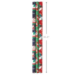 Hallmark Santa Fun 3-Pack Christmas Wrapping Paper Assortment, 120 Sq. Ft. -Hallmark Santa Fun Hallmark Mahogany Christmas Wrapping Paper 5JXW1037 04