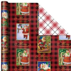 Hallmark Christmas Classics 3-Pack Reversible Wrapping Paper Assortment, 120 Sq. Ft. -Hallmark Santa and Plaids Assorted Reversible Gift Wrap 5JXW1070 04
