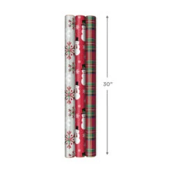 Hallmark Snow Merry 3-Pack Foil Christmas Wrapping Paper Assortment, 60 Sq. Ft. -Hallmark Snowmen and Plaid Foil Christmas Wrapping Paper 5JXW1061 04